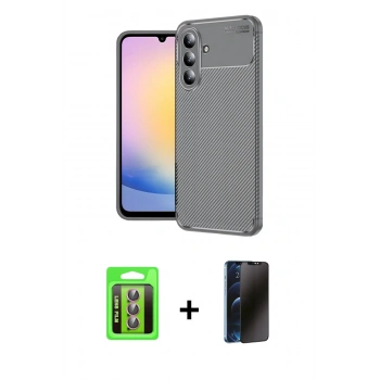 MARSİLYAN™- Galaxy S25 FE Kılıf Eksen Form Prime - Siyah 3D Antistatik Hayalet Cam Ekran Koruyucu + Raze Metal Kamera Lens - PE