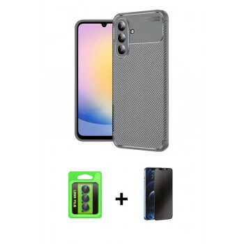 MARSİLYAN™- Galaxy S25 FE Kılıf Eksen Form Prime - Siyah 3D Antistatik Hayalet Cam Ekran Koruyucu + Raze Metal Kamera Lens - LT