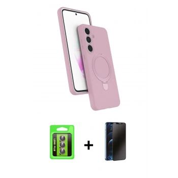 MARSİLYAN™- Galaxy S25 FE Kılıf İz Işık Koleksiyonu - Siyah 3D Antistatik Hayalet Cam Ekran Koruyucu + Raze Metal Kamera Lens - PE
