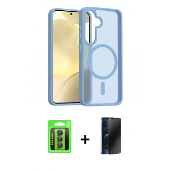 MARSİLYAN™- Galaxy S25 FE Kılıf Siluet Minimal Prime - Siyah 3D Antistatik Hayalet Cam Ekran Koruyucu + Raze Metal Kamera Lens - LT