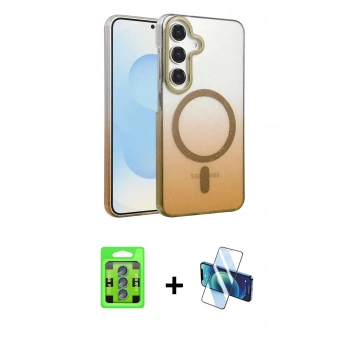 MARSİLYAN™- Galaxy S25 Kılıf Ahenk Doku Özel Seri - Siyah 3D Antistatik Seramik Nano Ekran Koruyucu + Raze Metal Kamera Lens - MI