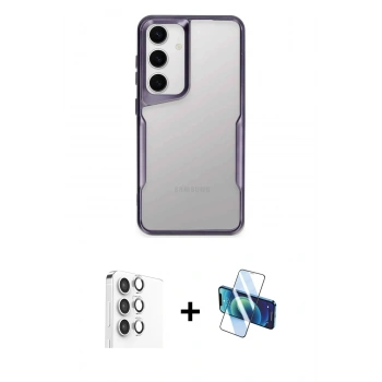MARSİLYAN™- Galaxy S25 Kılıf Akış Çizgi Koleksiyonu - Siyah 3D Antistatik Seramik Nano Ekran Koruyucu + Raze Metal Kamera Lens - GS