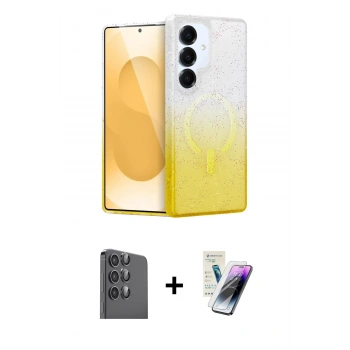 MARSİLYAN™- Galaxy S25 Kılıf Eksen Minimal Özel Seri - Şeffaf Pasifik Cam Ekran Koruyucu + Raze Metal Kamera Lens - SH