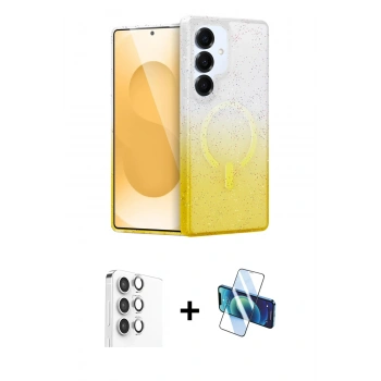 MARSİLYAN™- Galaxy S25 Kılıf Eksen Minimal Özel Seri - Siyah 3D Antistatik Cam Ekran Koruyucu + Raze Metal Kamera Lens - GS