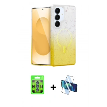 MARSİLYAN™- Galaxy S25 Kılıf Eksen Minimal Özel Seri - Siyah 3D Antistatik Cam Ekran Koruyucu + Raze Metal Kamera Lens - MI