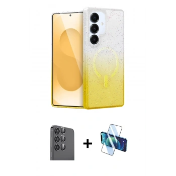 MARSİLYAN™- Galaxy S25 Kılıf Eksen Minimal Özel Seri - Siyah 3D Antistatik Cam Ekran Koruyucu + Raze Metal Kamera Lens - SH