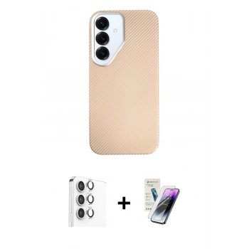 MARSİLYAN™- Galaxy S25 Kılıf Eksen Prime - Şeffaf Pasifik Cam Ekran Koruyucu + Raze Metal Kamera Lens - GS