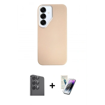 MARSİLYAN™- Galaxy S25 Kılıf Eksen Prime - Şeffaf Pasifik Cam Ekran Koruyucu + Raze Metal Kamera Lens - SH