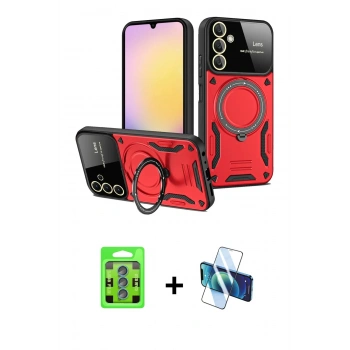 MARSİLYAN™- Galaxy S25 Kılıf Kıvılcım Modern Serisi - Siyah 3D Antistatik Cam Ekran Koruyucu + Raze Metal Kamera Lens - MI
