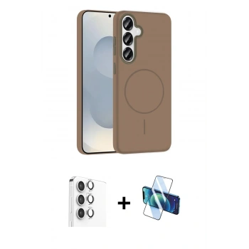 MARSİLYAN™- Galaxy S25 Kılıf Siluet Doku Özel Seri - Siyah 3D Antistatik Seramik Nano Ekran Koruyucu + Raze Metal Kamera Lens - GS