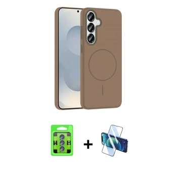 MARSİLYAN™- Galaxy S25 Kılıf Siluet Doku Özel Seri - Siyah 3D Antistatik Seramik Nano Ekran Koruyucu + Raze Metal Kamera Lens - MI