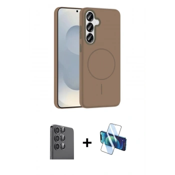 MARSİLYAN™- Galaxy S25 Kılıf Siluet Doku Özel Seri - Siyah 3D Antistatik Seramik Nano Ekran Koruyucu + Raze Metal Kamera Lens - SH