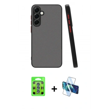 MARSİLYAN™- Galaxy S25 Plus Kılıf Ahenk Çizgi Serisi - Siyah 3D Antistatik Cam Ekran Koruyucu + Raze Metal Kamera Lens - MI
