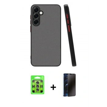 MARSİLYAN™- Galaxy S25 Plus Kılıf Ahenk Çizgi Serisi - Siyah 3D Antistatik Hayalet Cam Ekran Koruyucu + Raze Metal Kamera Lens - LI