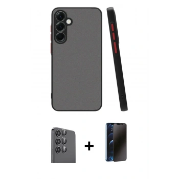 MARSİLYAN™- Galaxy S25 Plus Kılıf Ahenk Çizgi Serisi - Siyah 3D Antistatik Hayalet Cam Ekran Koruyucu + Raze Metal Kamera Lens - SH