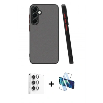 MARSİLYAN™- Galaxy S25 Plus Kılıf Ahenk Çizgi Serisi - Siyah 3D Antistatik Seramik Nano Ekran Koruyucu + Raze Metal Kamera Lens - GS
