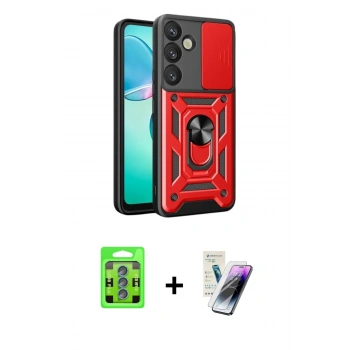MARSİLYAN™- Galaxy S25 Plus Kılıf Ahenk Klasik - Şeffaf Pasifik Cam Ekran Koruyucu + Raze Metal Kamera Lens - MI