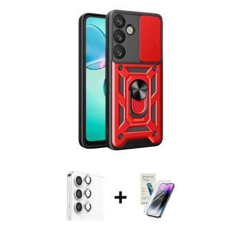MARSİLYAN™- Galaxy S25 Plus Kılıf Ahenk Klasik - Şeffaf Pasifik Cam Ekran Koruyucu + Raze Metal Kamera Lens - GS