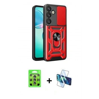 MARSİLYAN™- Galaxy S25 Plus Kılıf Ahenk Klasik - Siyah 3D Antistatik Cam Ekran Koruyucu + Raze Metal Kamera Lens - LI
