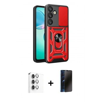 MARSİLYAN™- Galaxy S25 Plus Kılıf Ahenk Klasik - Siyah 3D Antistatik Hayalet Cam Ekran Koruyucu + Raze Metal Kamera Lens - GS