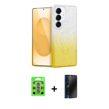 MARSİLYAN™- Galaxy S25 Plus Kılıf Eksen Minimal Özel Seri - Siyah 3D Antistatik Hayalet Cam Ekran Koruyucu + Raze Metal Kamera Lens - MI