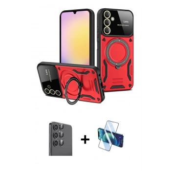 MARSİLYAN™- Galaxy S25 Plus Kılıf Kıvılcım Modern Serisi - Siyah 3D Antistatik Cam Ekran Koruyucu + Raze Metal Kamera Lens - SH