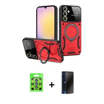 MARSİLYAN™- Galaxy S25 Plus Kılıf Kıvılcım Modern Serisi - Siyah 3D Antistatik Hayalet Cam Ekran Koruyucu + Raze Metal Kamera Lens - MI