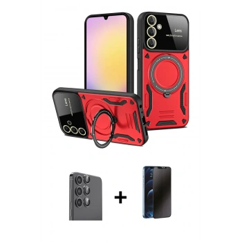 MARSİLYAN™- Galaxy S25 Plus Kılıf Kıvılcım Modern Serisi - Siyah 3D Antistatik Hayalet Cam Ekran Koruyucu + Raze Metal Kamera Lens - SH