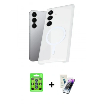 MARSİLYAN™- Galaxy S25 Plus Kılıf Kutup Minimal - Şeffaf Pasifik Cam Ekran Koruyucu + Raze Metal Kamera Lens - MI