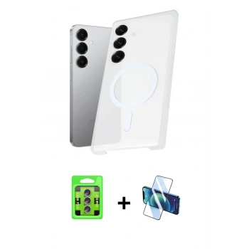 MARSİLYAN™- Galaxy S25 Plus Kılıf Kutup Minimal - Siyah 3D Antistatik Seramik Nano Ekran Koruyucu + Raze Metal Kamera Lens - LI