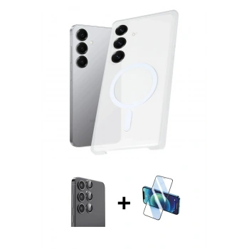 MARSİLYAN™- Galaxy S25 Plus Kılıf Kutup Minimal - Siyah 3D Antistatik Seramik Nano Ekran Koruyucu + Raze Metal Kamera Lens - SH