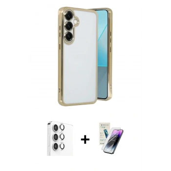 MARSİLYAN™- Galaxy S25 Plus Kılıf Vadi Minimal - Şeffaf Pasifik Cam Ekran Koruyucu + Raze Metal Kamera Lens - GS