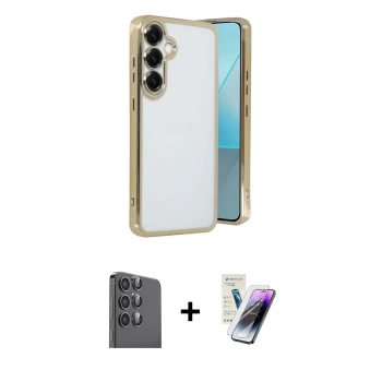 MARSİLYAN™- Galaxy S25 Plus Kılıf Vadi Minimal - Şeffaf Pasifik Cam Ekran Koruyucu + Raze Metal Kamera Lens - SH