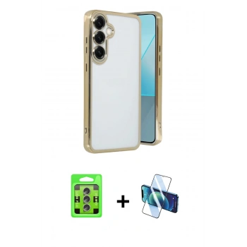 MARSİLYAN™- Galaxy S25 Plus Kılıf Vadi Minimal - Siyah 3D Antistatik Cam Ekran Koruyucu + Raze Metal Kamera Lens - LI