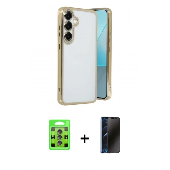 MARSİLYAN™- Galaxy S25 Plus Kılıf Vadi Minimal - Siyah 3D Antistatik Hayalet Cam Ekran Koruyucu + Raze Metal Kamera Lens - LI