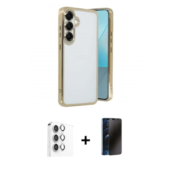 MARSİLYAN™- Galaxy S25 Plus Kılıf Vadi Minimal - Siyah 3D Antistatik Hayalet Cam Ekran Koruyucu + Raze Metal Kamera Lens - GS