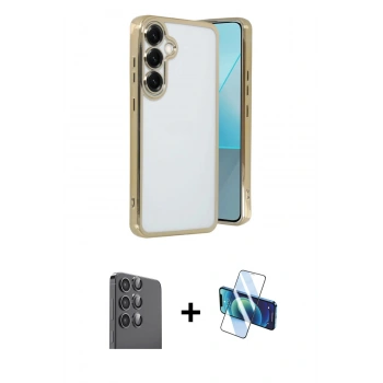 MARSİLYAN™- Galaxy S25 Plus Kılıf Vadi Minimal - Siyah 3D Antistatik Seramik Nano Ekran Koruyucu + Raze Metal Kamera Lens - SH