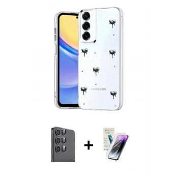 MARSİLYAN™- Galaxy S25 Plus Kılıf Yörünge Form - Şeffaf Pasifik Cam Ekran Koruyucu + Raze Metal Kamera Lens - SH