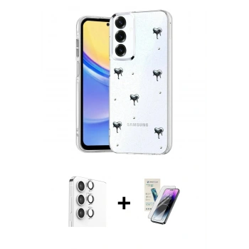 MARSİLYAN™- Galaxy S25 Plus Kılıf Yörünge Form - Şeffaf Pasifik Cam Ekran Koruyucu + Raze Metal Kamera Lens - GS