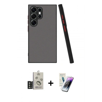 MARSİLYAN™- Galaxy S25 Ultra Kılıf Ahenk Çizgi Serisi - Şeffaf Pasifik Cam Ekran Koruyucu + Bilvis Titan Kamera Lens - TNGI
