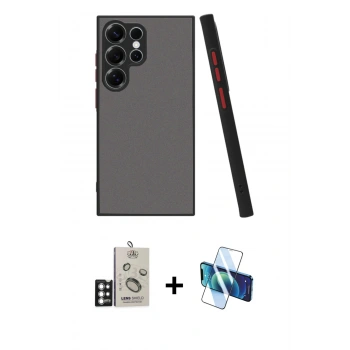 MARSİLYAN™- Galaxy S25 Ultra Kılıf Ahenk Çizgi Serisi - Siyah 3D Antistatik Seramik Nano Ekran Koruyucu + Bilvis Titan Kamera Lens - GS