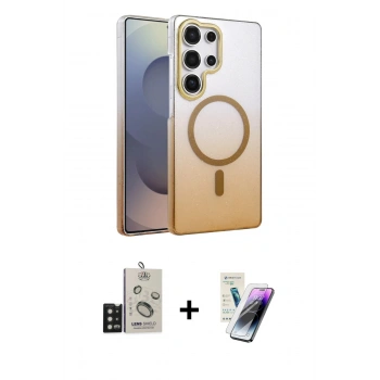 MARSİLYAN™- Galaxy S25 Ultra Kılıf Ahenk Doku Özel Seri - Şeffaf Pasifik Cam Ekran Koruyucu + Bilvis Titan Kamera Lens - SH