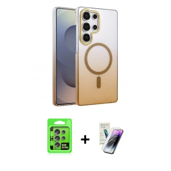 MARSİLYAN™- Galaxy S25 Ultra Kılıf Ahenk Doku Özel Seri - Şeffaf Pasifik Cam Ekran Koruyucu + Raze Metal Kamera Lens - NLGY