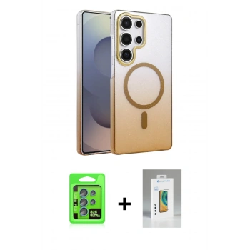 MARSİLYAN™- Galaxy S25 Ultra Kılıf Ahenk Doku Özel Seri - Şeffaf Polymer Nano Ekran Koruyucu + Raze Metal Kamera Lens - MI