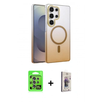 MARSİLYAN™- Galaxy S25 Ultra Kılıf Ahenk Doku Özel Seri - Siyah Bilvis 3D Cam Ekran Koruyucu + Raze Metal Kamera Lens - NLGY
