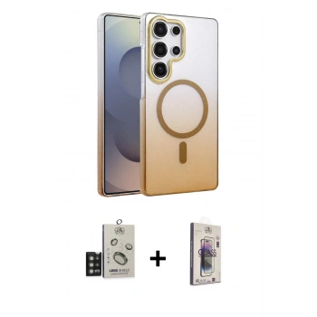 MARSİLYAN™- Galaxy S25 Ultra Kılıf Ahenk Doku Özel Seri - Siyah Bilvis 3D Cam Ekran Koruyucu + Bilvis Titan Kamera Lens - TNGI