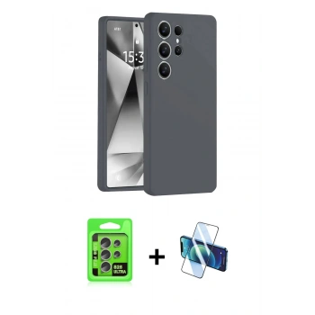 MARSİLYAN™- Galaxy S25 Ultra Kılıf Ahenk Serisi - Siyah 3D Antistatik Cam Ekran Koruyucu + Raze Metal Kamera Lens - NLGY