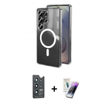 MARSİLYAN™- Galaxy S25 Ultra Kılıf Ahenk Yansıma Prime - Şeffaf Pasifik Cam Ekran Koruyucu + Bilvis Titan Kamera Lens - LT