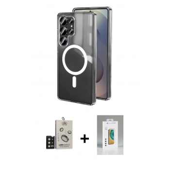 MARSİLYAN™- Galaxy S25 Ultra Kılıf Ahenk Yansıma Prime - Şeffaf Polymer Nano Ekran Koruyucu + Bilvis Titan Kamera Lens - SH