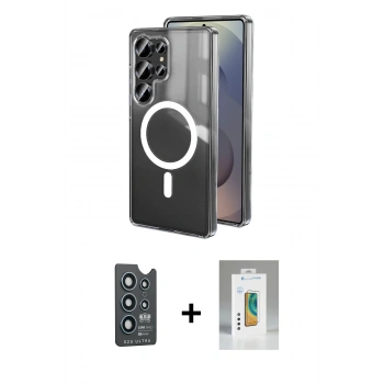 MARSİLYAN™- Galaxy S25 Ultra Kılıf Ahenk Yansıma Prime - Şeffaf Polymer Nano Ekran Koruyucu + Bilvis Titan Kamera Lens - LT